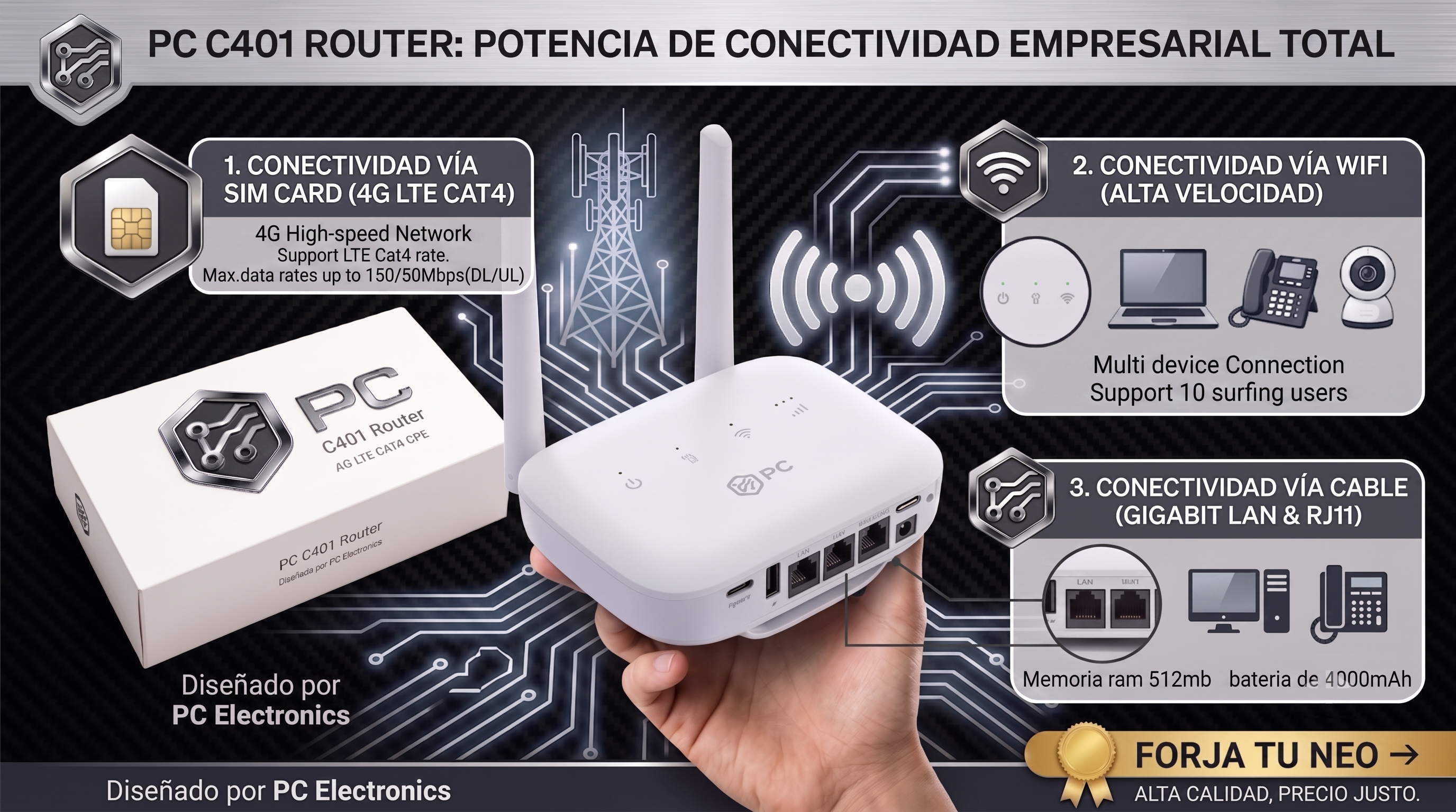 PC C401 Router Potencia de Conectividad Empresarial Total